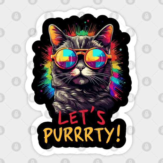 Party Cat in Sunglasses Men Women 90s Retro Pun Funny Cat Sticker by KsuAnn